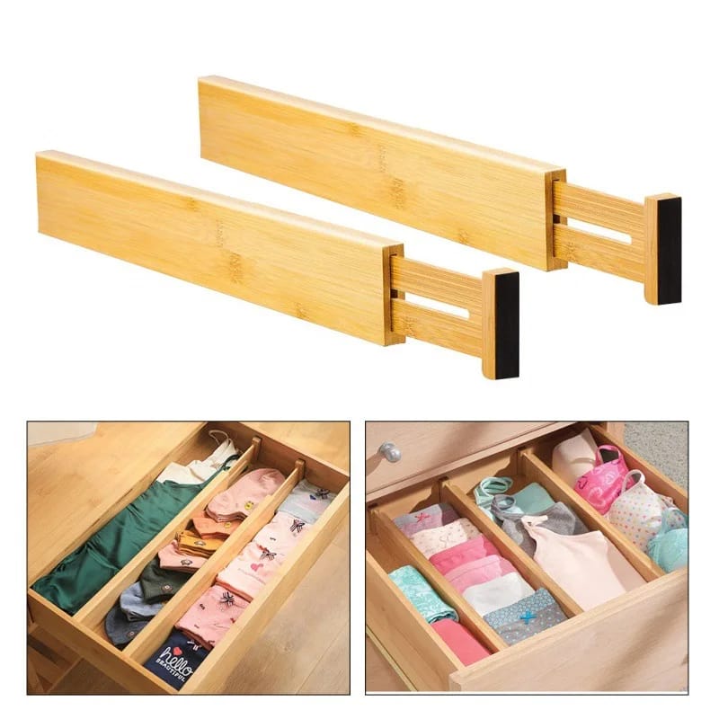 Expandable Bamboo Drawer Dividers Without Inserts, Adjustable Drawer Organisers for Kitchen Utensils, Cutlery, Socks, Underwear and Household Essentials, Space-Saving Storage Solution, Neat and Tidy