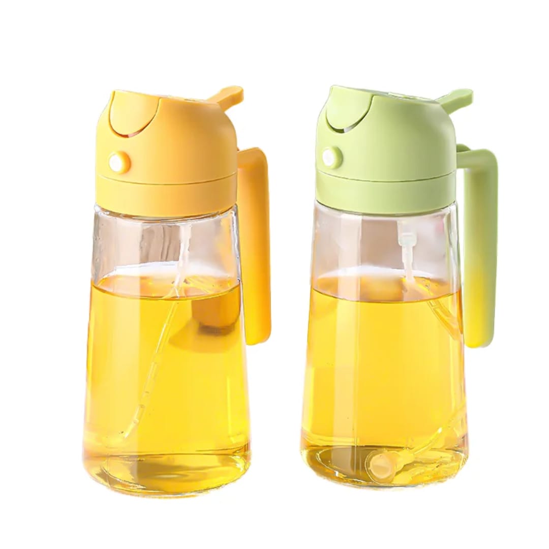 470ml Dual Oil Dispenser and Sprayer, Refillable Cooking Oil Bottle for Pouring and Spraying, Multipurpose Kitchen Accessory for Food Preparation, Cooking, Baking and Salad Dressing