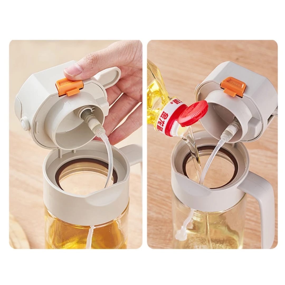 600ml Dual Oil Dispenser and Sprayer, Refillable Cooking Oil Bottle for Pouring and Spraying, Multipurpose Kitchen Accessory for Food Preparation, Cooking, Baking and Salad Dressing