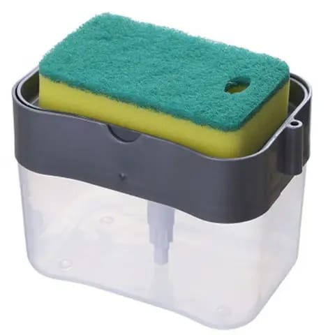 Soap Pump Dispenser with Sponge Holder, Multipurpose Kitchen Sink Soap Dispenser for Dishwashing and Cleaning, Convenient Countertop Organizer for Liquid Soap and Sponge Storage in Modern Kitchens