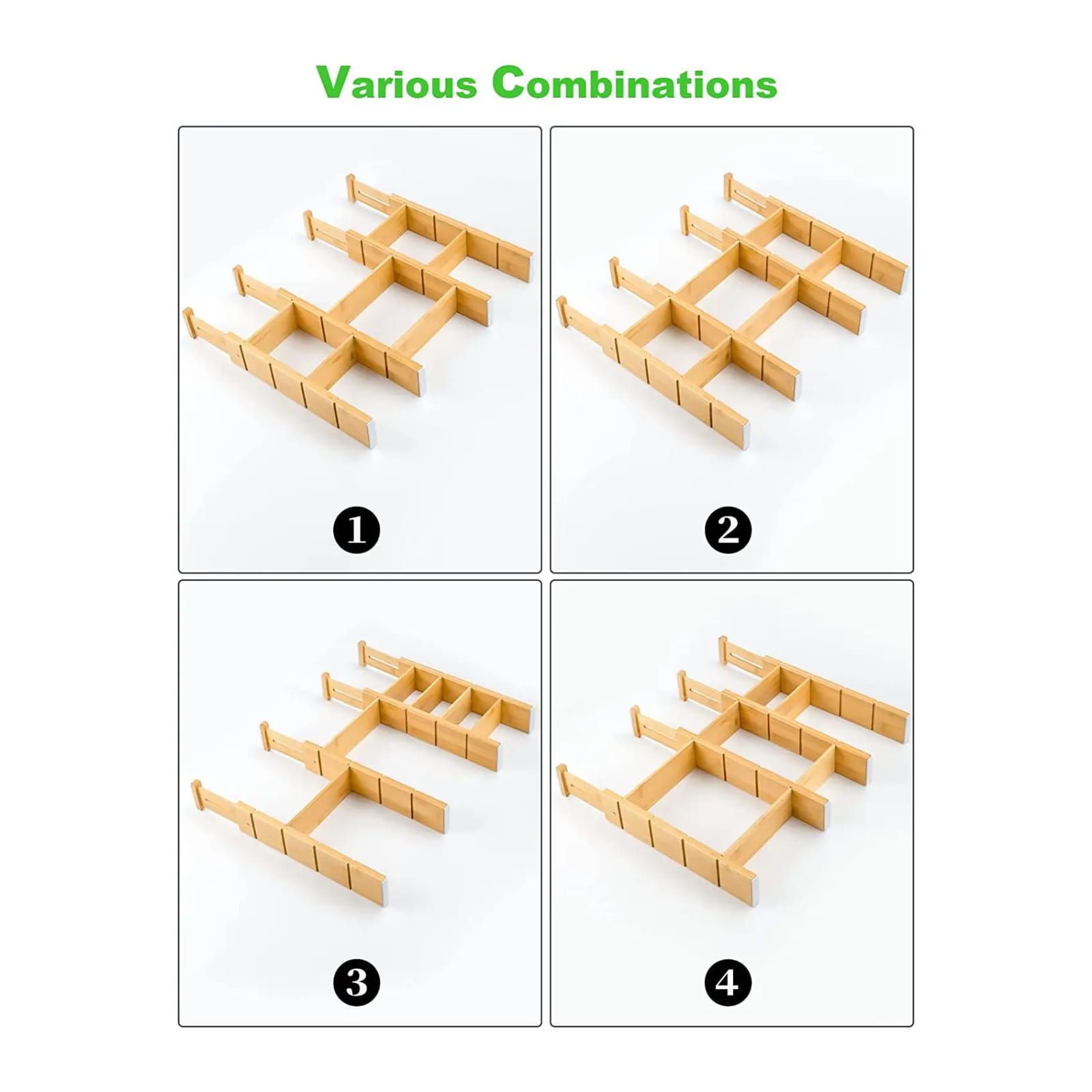 Expandable Bamboo Drawer Dividers with Inserts, Adjustable Drawer Organisers for Kitchen Utensils, Cutlery, Socks, Underwear and Household Essentials, Space-Saving Storage Solution for Neat and Tidy