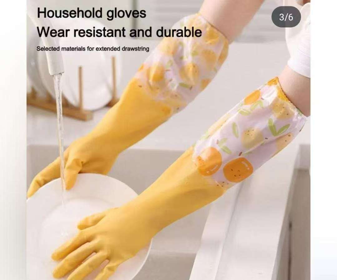2-Piece Long Silicone Waterproof Kitchen Gloves, Durable Reusable Household Cleaning Gloves with Soft Skin-Friendly Comfortable Design, Green Protective Gloves for Dishwashing, Cleaning and Everyday U