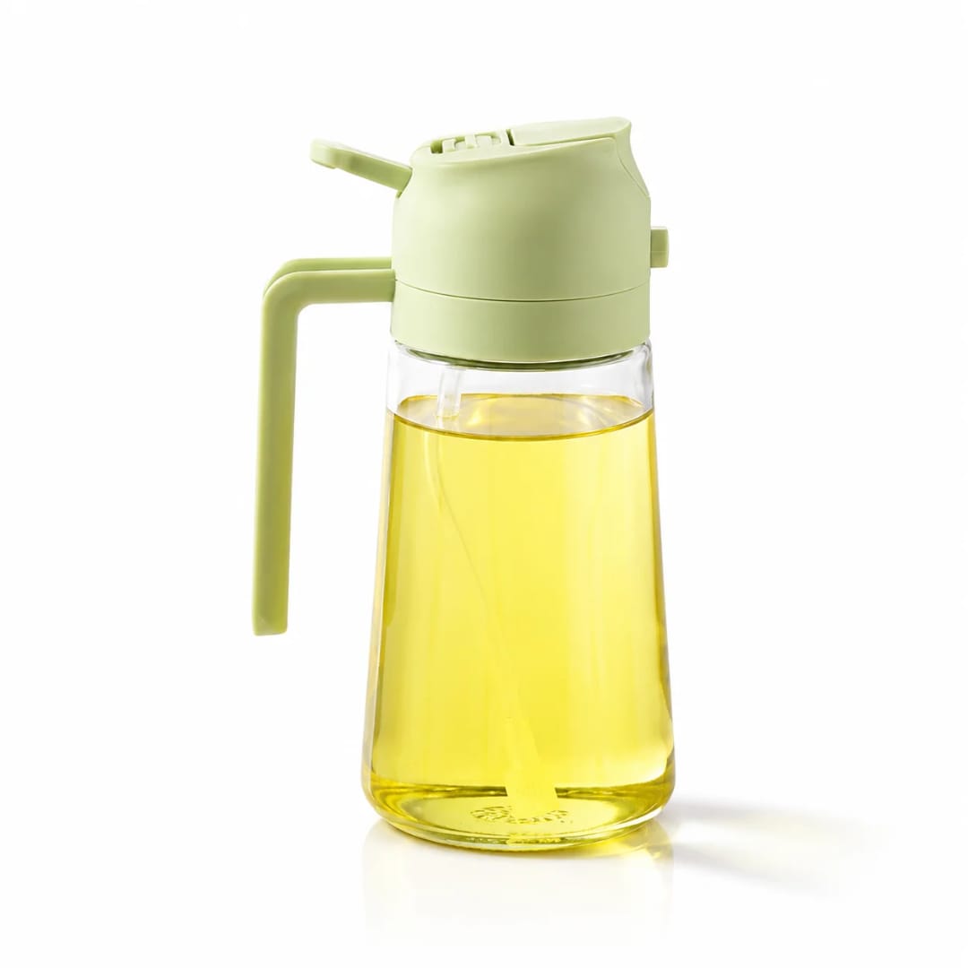 470ml Dual Oil Dispenser and Sprayer, Refillable Cooking Oil Bottle for Pouring and Spraying, Multipurpose Kitchen Accessory for Food Preparation, Cooking, Baking and Salad Dressing