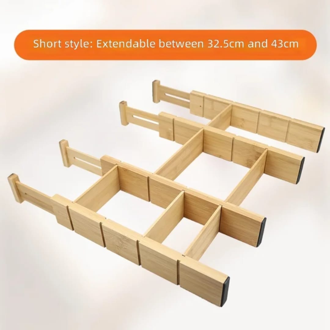 Expandable Bamboo Drawer Dividers with Inserts, Adjustable Drawer Organisers for Kitchen Utensils, Cutlery, Socks, Underwear and Household Essentials, Space-Saving Storage Solution for Neat and Tidy