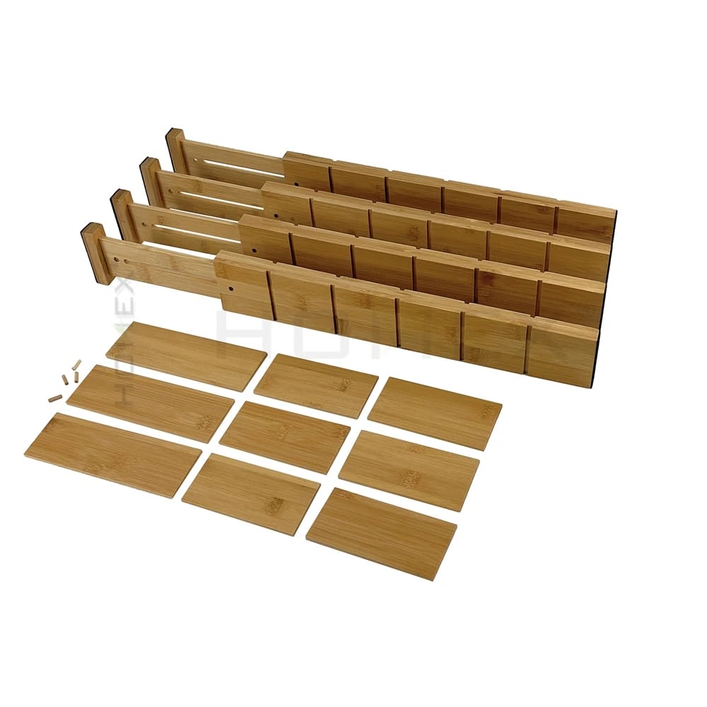 Expandable Bamboo Drawer Dividers with Inserts, Adjustable Drawer Organisers for Kitchen Utensils, Cutlery, Socks, Underwear and Household Essentials, Space-Saving Storage Solution for Neat and Tidy