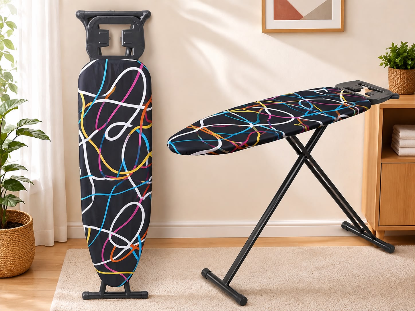 Heavy-Duty Metallic Foldable Ironing Board – Portable and Height-Adjustable Ironing Table with Sturdy Metal Frame, Space-Saving Folding Design for Home Laundry, Clothes Pressing and Everyday Household