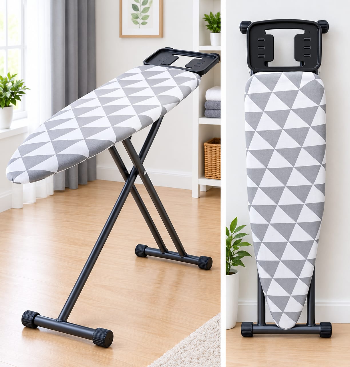 Heavy-Duty Metallic Foldable Ironing Board – Portable and Height-Adjustable Ironing Table with Sturdy Metal Frame, Space-Saving Folding Design for Home Laundry, Clothes Pressing and Everyday Household