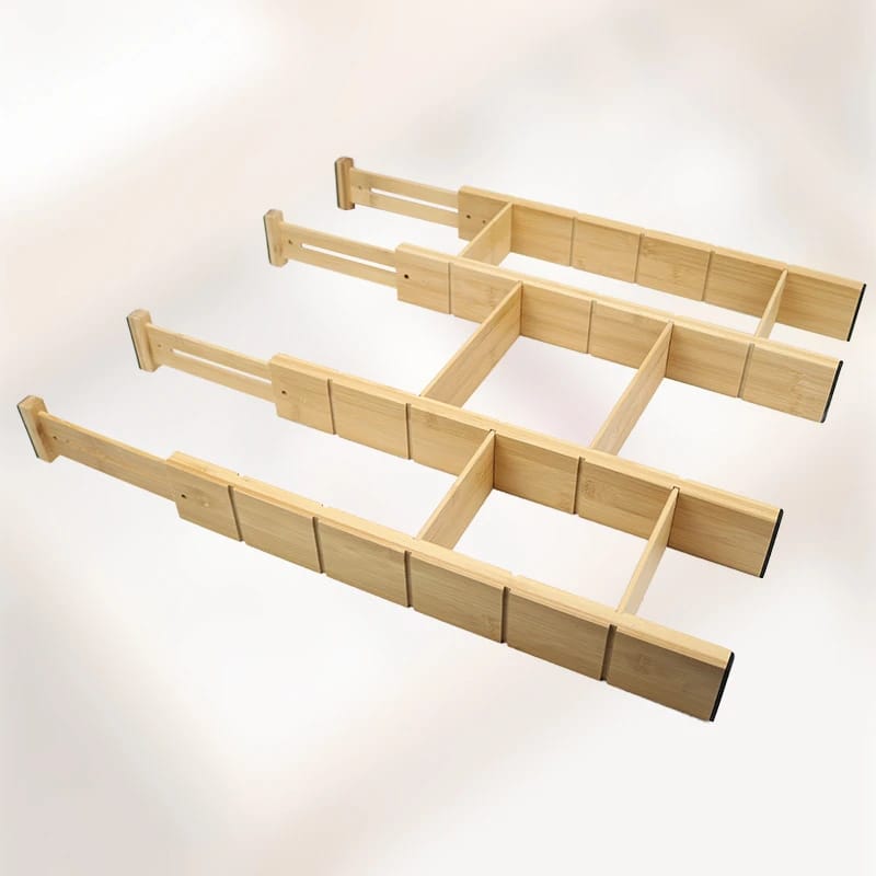 Expandable Bamboo Drawer Dividers with Inserts, Adjustable Drawer Organisers for Kitchen Utensils, Cutlery, Socks, Underwear and Household Essentials, Space-Saving Storage Solution for Neat and Tidy