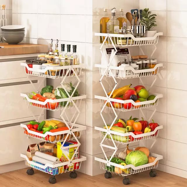 4-Tier Metallic Kitchen Storage Rack, Heavy-Duty Multi-Layer Organizer Shelf for Kitchen Utensils, Cookware, Food Items and Household Essentials, Space-Saving Freestanding Storage Rack