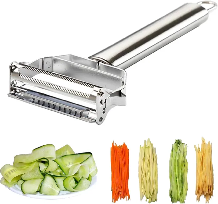 2 in 1 Vegetable Peeler and Julienne Grater Stainless Steel Potato Peeler Carrot Cucumber Cabbage Shredder Sharp Double Blade Kitchen Slicer Non-Slip Handle