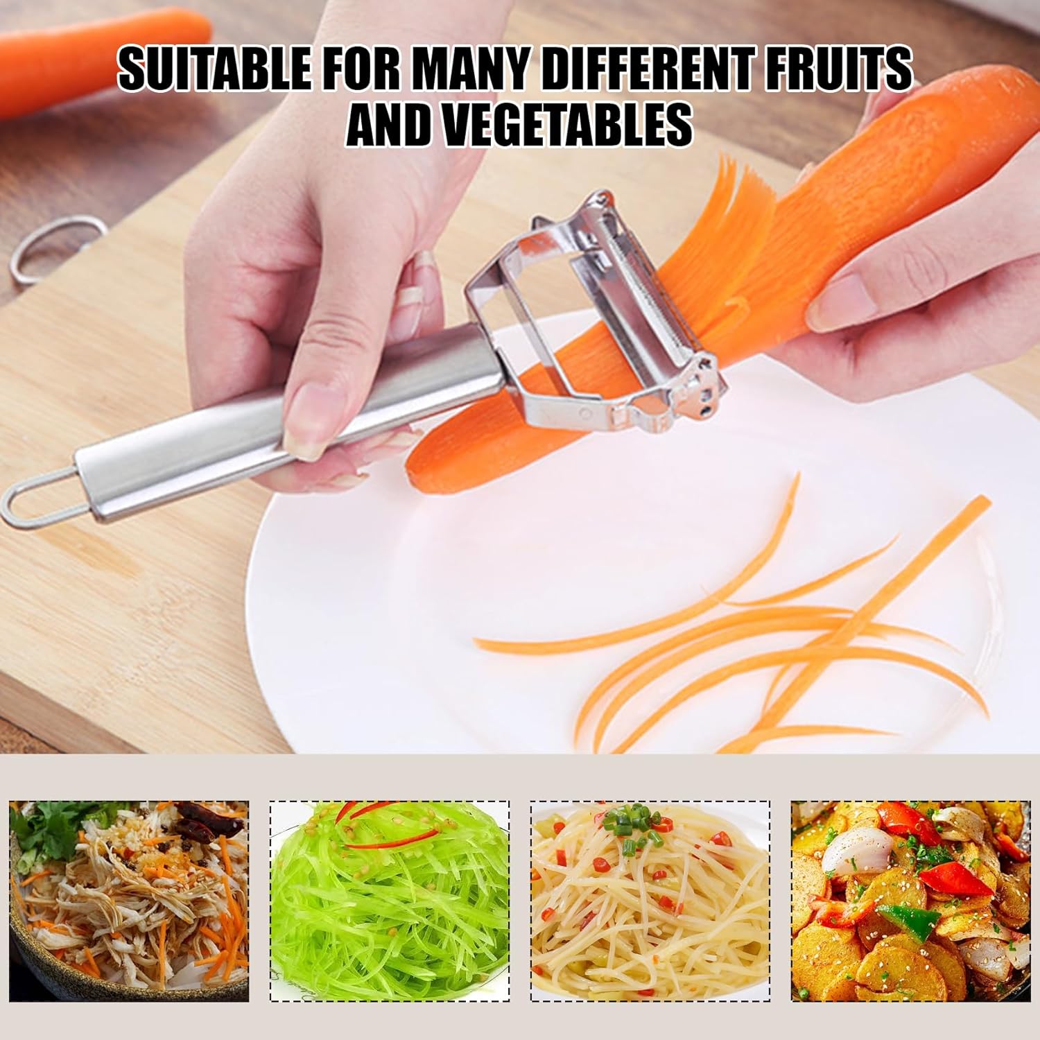 2 in 1 Vegetable Peeler and Julienne Grater Stainless Steel Potato Peeler Carrot Cucumber Cabbage Shredder Sharp Double Blade Kitchen Slicer Non-Slip Handle