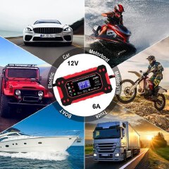 6A 12V Intelligent Car Battery Charger Pulse Repair LCD Display Motorcycle Battery Charging Lead-Acid Battery Repair Charger
