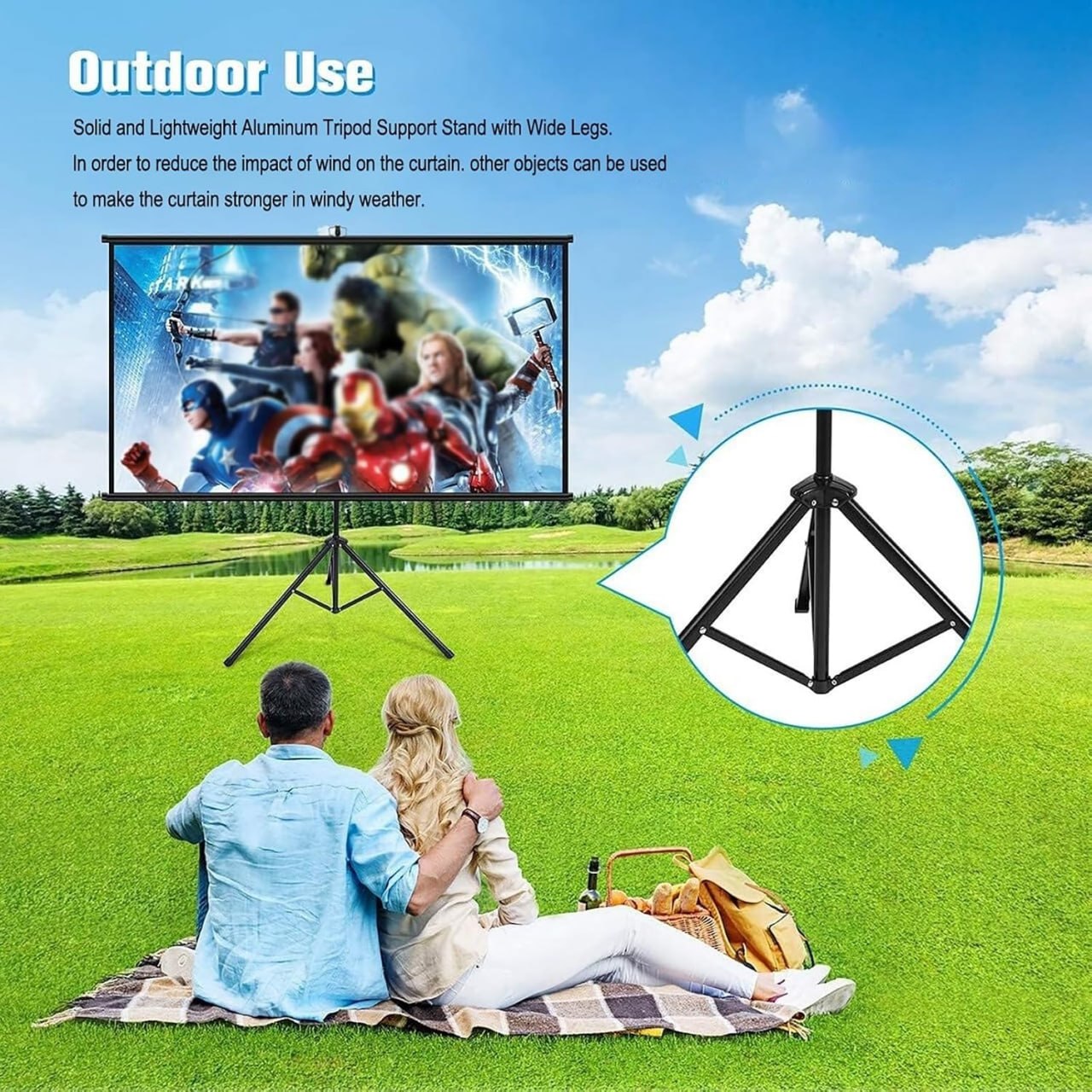80 Inches Projector Screen with Stand Screen Portable Projector with Tripod Stand Movie Screen