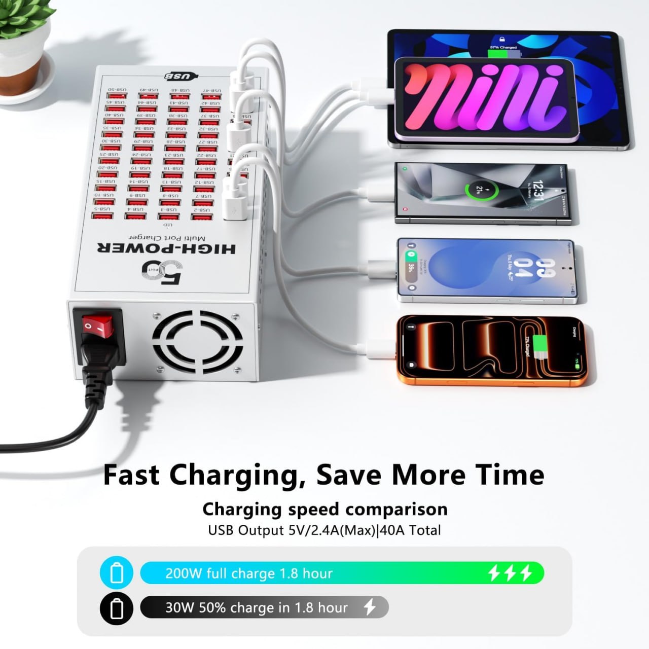 Smart Multi USB Charger 50 Port Hub Adapter DC Power Supply Integrated Mobile Phone Farm Tablet Charging Station 5V
