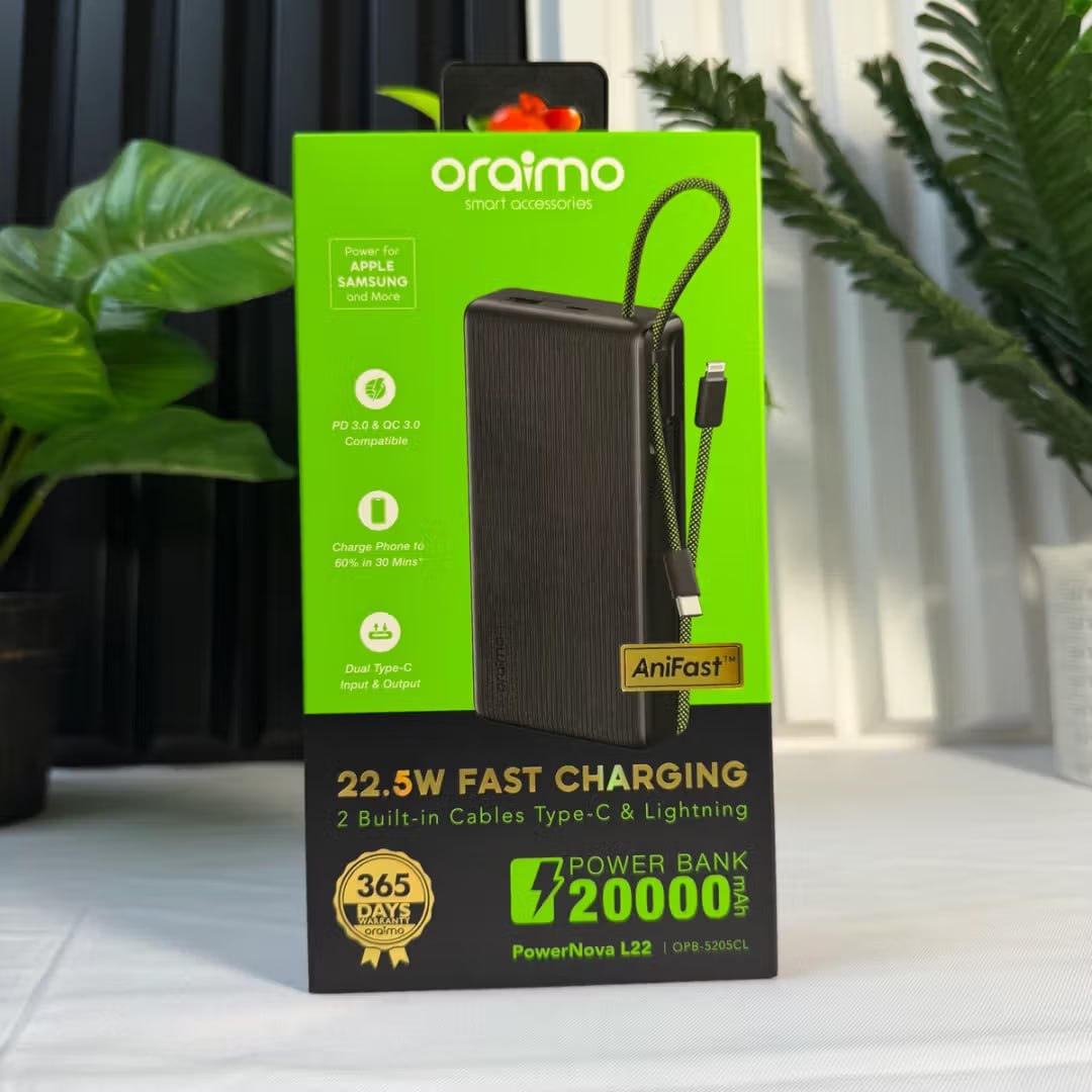 oraimo PowerNova L22 | 20000mAh, 22.5W Fast Charging Power Bank with Cables