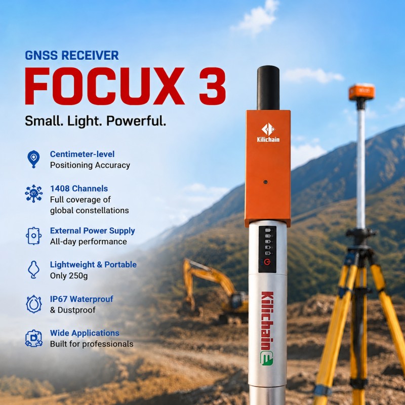 Handheld GNSS receiver for RTK centimeter milimeter measurement land surveying engineering surveying Focux 3 GNSS RTK Receiver unit, rover receiver unit. CORS rover receiver unit.