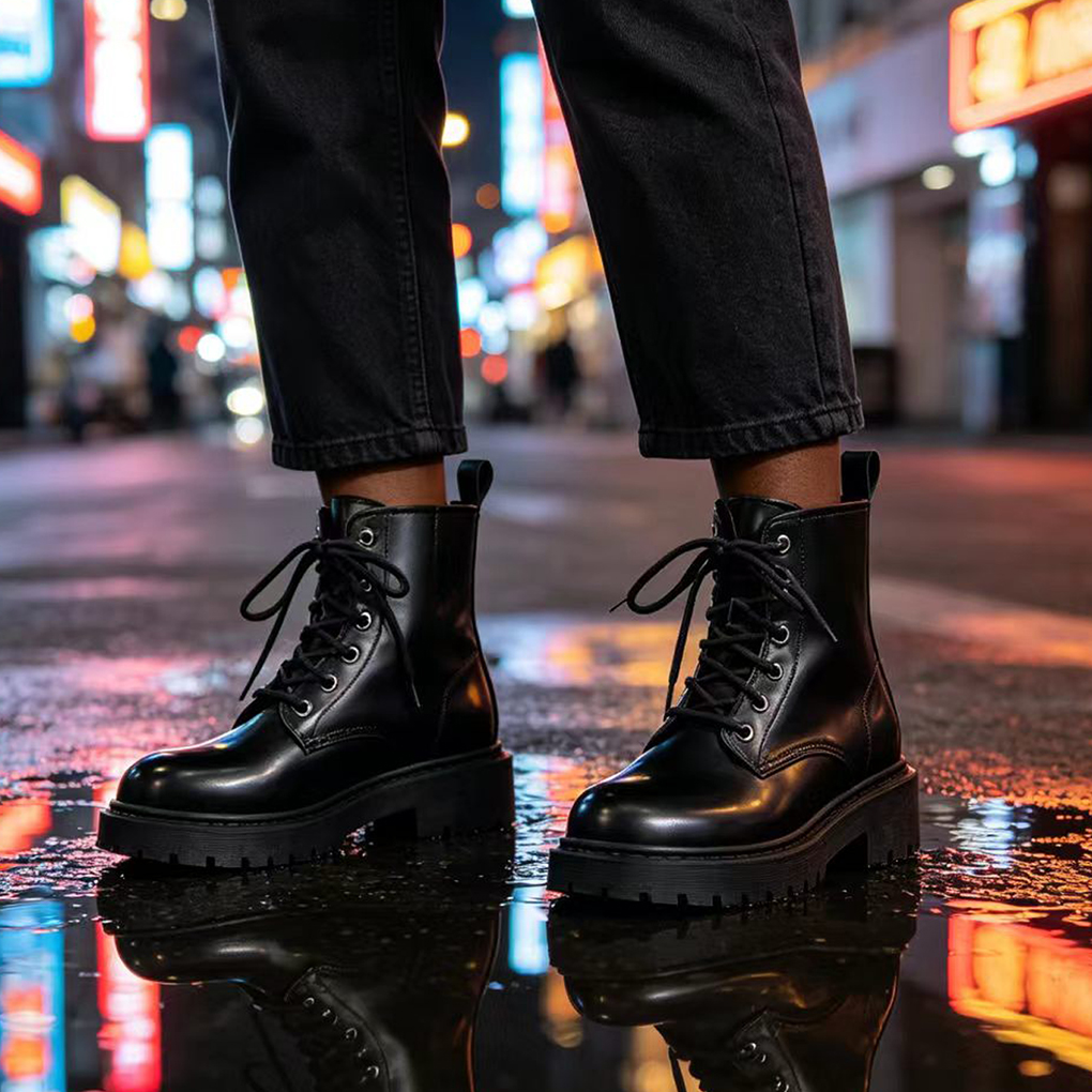 Ankle & Bootie British Style Thick Soled Leather Short Tube Black Factory Women's Boots Women Winter High Martin Boots Boots Women's Black Fried Street Thin Martin