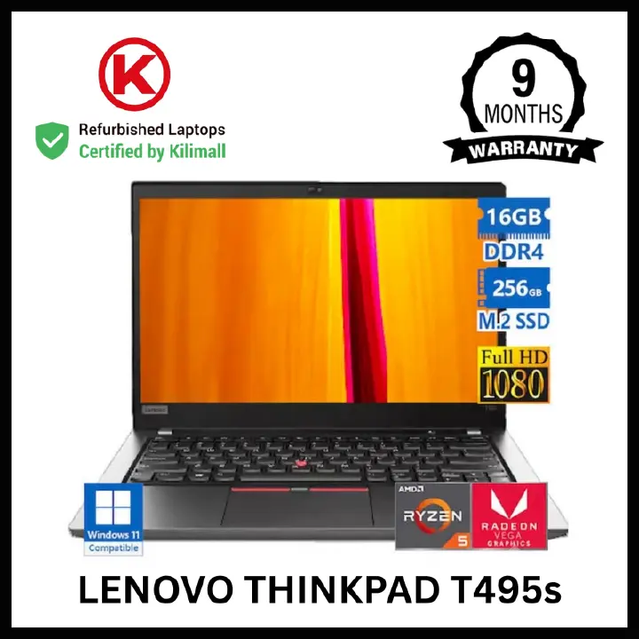 CERTIFIED BY KILIMALL | Lenovo Thinkpad T495s AMD Ryzen 5 Pro 16GB 256GB SSD TOUCHSCREEN | 14" FHD Display | 50350 mWh Battery Health | 4+ Hours Youtube | Refurbished Work Laptop | 9 Month Warranty