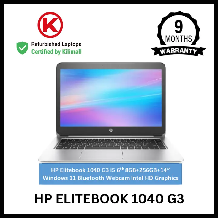 CERTIFIED BY KILIMALL | HP Elitebook 1040 G3 Core i5 6th Gen 8GB RAM 256GB SSD | 14" Full HD Display | Windows 10 | 90% Battery Health | 4+ Hours Youtube | Refurbished Work Laptop | 9 Months Warranty