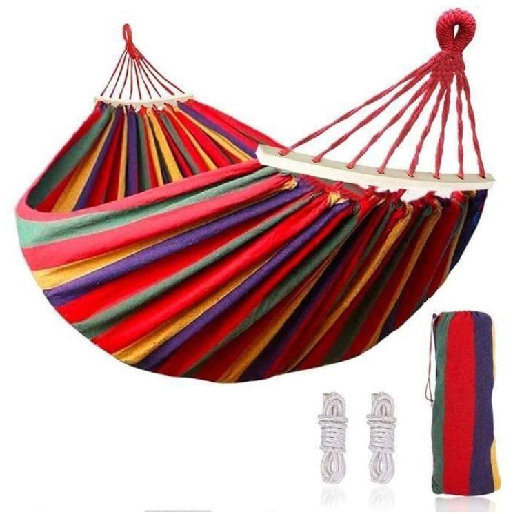 Large Portable Cotton Hammock for 2 Adults – Heavy-Duty Double Camping Hammock (160-300KG Capacity), Foldable Outdoor Garden Swing Bed for Travel, Beach & Backyard