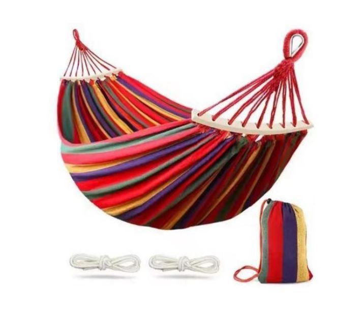 Large Portable Cotton Hammock for 2 Adults – Heavy-Duty Double Camping Hammock (160-300KG Capacity), Foldable Outdoor Garden Swing Bed for Travel, Beach & Backyard