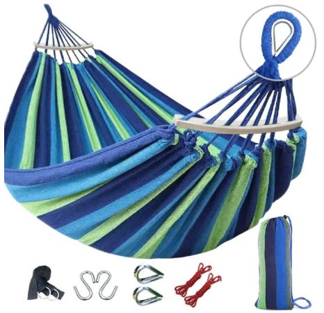 Large Portable Cotton Hammock for 2 Adults – Heavy-Duty Double Camping Hammock (160-300KG Capacity), Foldable Outdoor Garden Swing Bed for Travel, Beach & Backyard