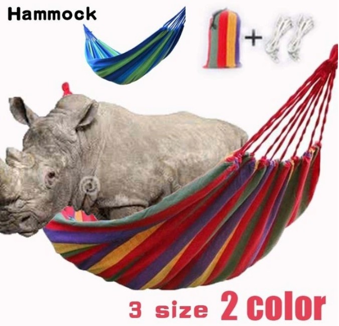 Large Portable Cotton Hammock for 2 Adults – Heavy-Duty Double Camping Hammock (160-300KG Capacity), Foldable Outdoor Garden Swing Bed for Travel, Beach & Backyard