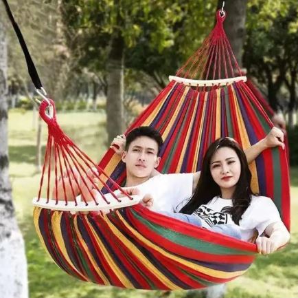 Large Portable Cotton Hammock for 2 Adults – Heavy-Duty Double Camping Hammock (160-300KG Capacity), Foldable Outdoor Garden Swing Bed for Travel, Beach & Backyard
