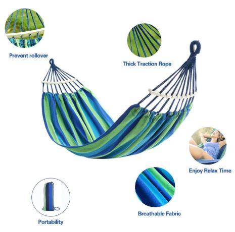 Large Portable Cotton Hammock for 2 Adults – Heavy-Duty Double Camping Hammock (160-300KG Capacity), Foldable Outdoor Garden Swing Bed for Travel, Beach & Backyard