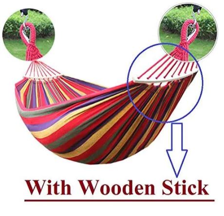 Large Portable Cotton Hammock for 2 Adults – Heavy-Duty Double Camping Hammock (160-300KG Capacity), Foldable Outdoor Garden Swing Bed for Travel, Beach & Backyard