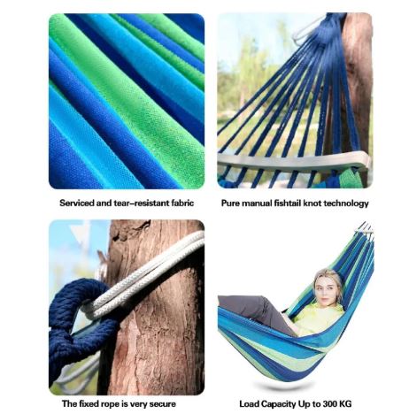 Large Portable Cotton Hammock for 2 Adults – Heavy-Duty Double Camping Hammock (160-300KG Capacity), Foldable Outdoor Garden Swing Bed for Travel, Beach & Backyard