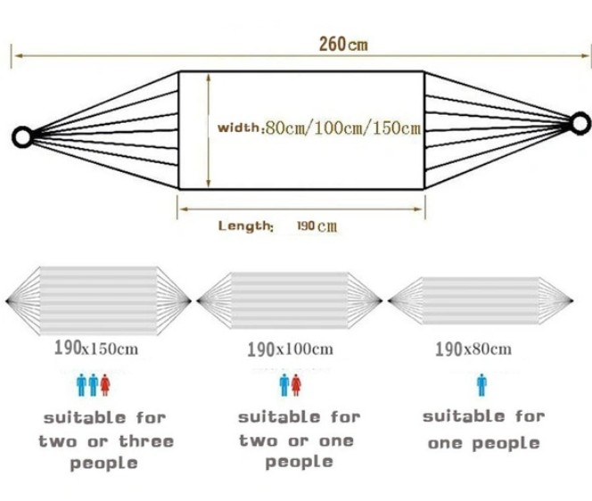 Large Portable Cotton Hammock for 2 Adults – Heavy-Duty Double Camping Hammock (160-300KG Capacity), Foldable Outdoor Garden Swing Bed for Travel, Beach & Backyard