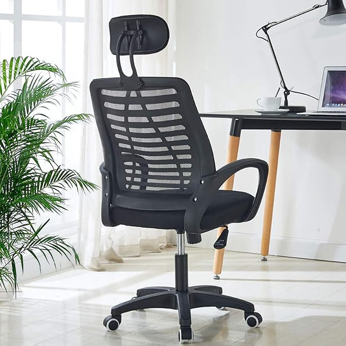 Ergonomic Office Chair with Headrest , Adjustable Swivel ,Desk Chair with Wheels ( Black )