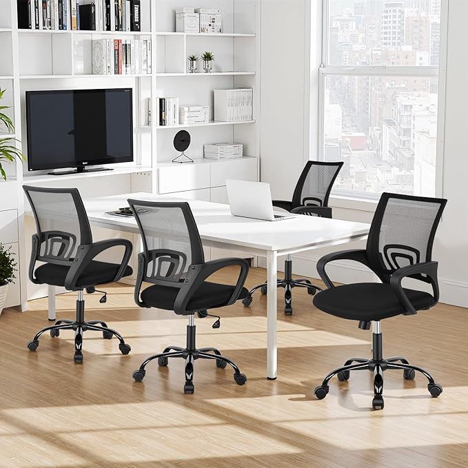 Adjustable Mesh Office Chair , Swivel Computer Desk Chair with Armrests, Rolling Wheels & Padded Seat.