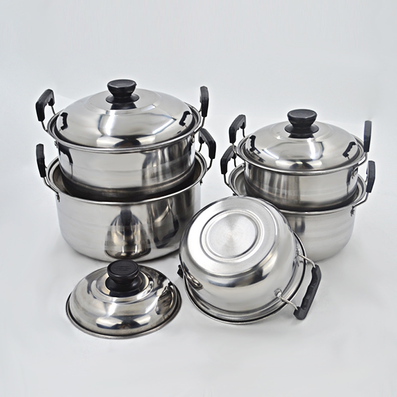 10PCS Stainless Steel Cooking Pot Set with Lids, Multipurpose Kitchen Cookware, Soup & Stock Pots, Induction & Gas Stove Compatible (16/18/20/22/24CM)