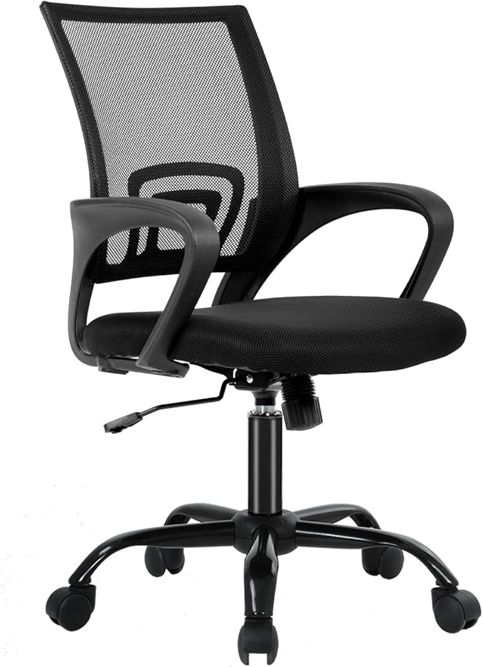 Adjustable Mesh Office Chair , Swivel Computer Desk Chair with Armrests, Rolling Wheels & Padded Seat.