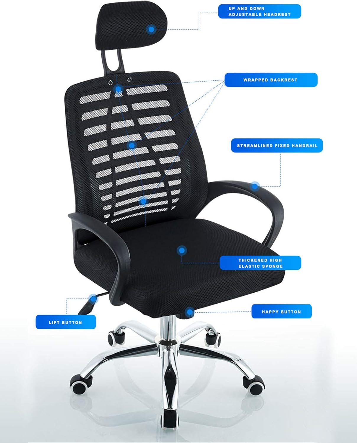 Ergonomic Office Chair with Headrest , Adjustable Swivel ,Desk Chair with Wheels ( Black )