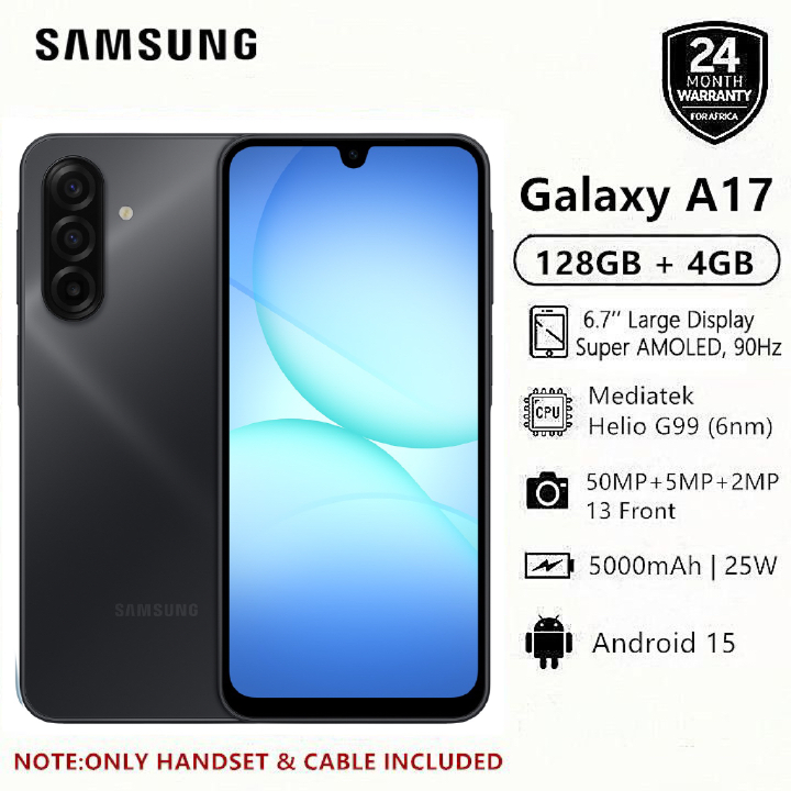 [2-Year Local Warranty] Samsung Galaxy A17 128GB+4GB 6.7" Super AMOLED Display Mediatek Helio G99 50MP Triple Camera Android 15 IP54 Waterproof 5000mAh 25W Type-C AI Smart Phones Samsung A17 phone