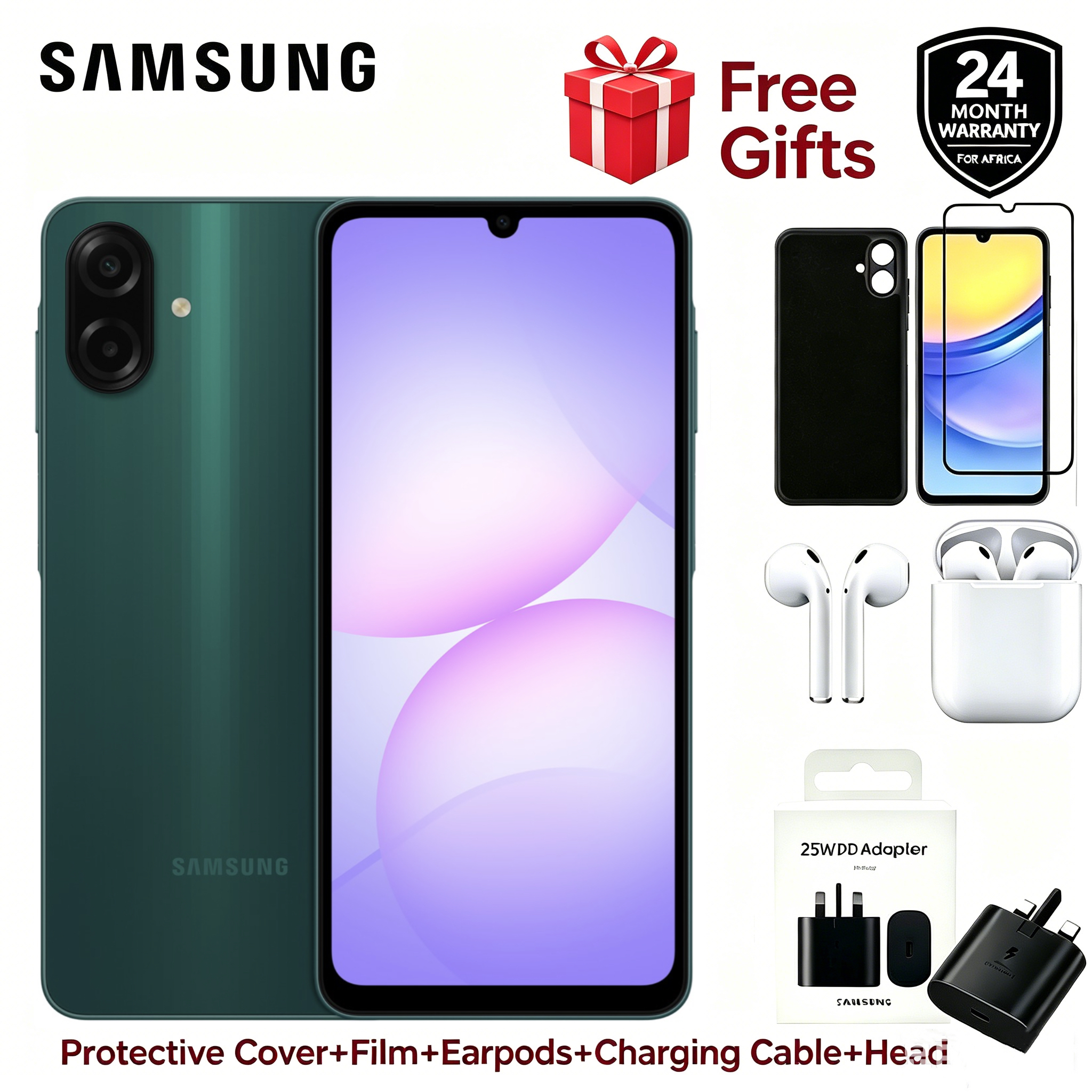 [Free Gifts] Samsung Galaxy A07 128GB+4GB MTK Helio G99 6.7" 90Hz 50MP AI Camera IP54 Waterproof 5000mAh 25W Android 15 Type-C Smart Phones 6X OS Upgrades Smart Phones Green