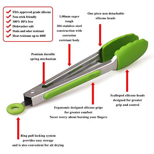 Non-Stick Silicone Kitchen Colored Food Tongs – High Quality Heat Resistant Cooking & Serving Tongs for BBQ, Salad, Baking & Everyday Kitchen Use
