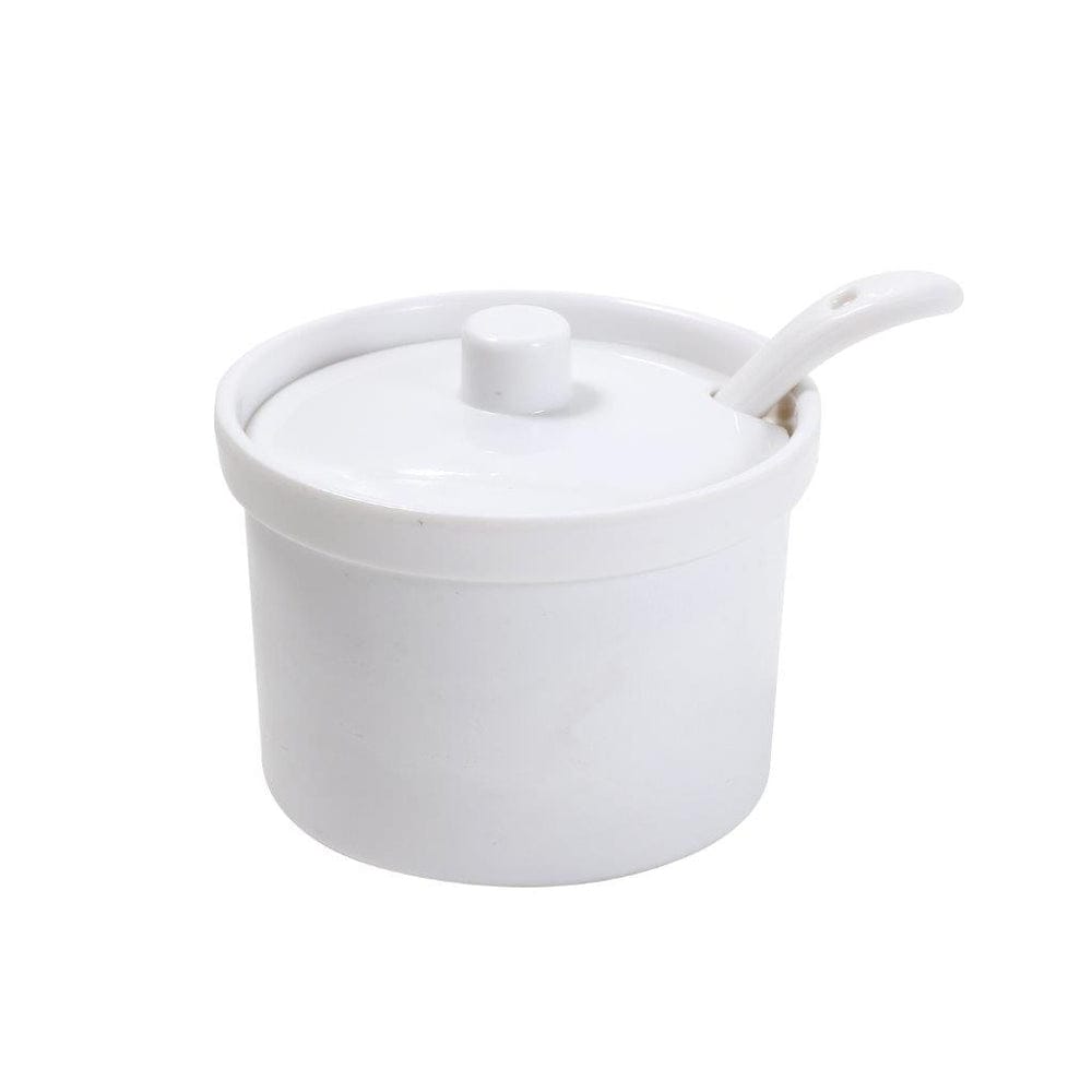 High Quality Plain White Ceramic Round Kitchen Sugar Dish 207ml – Elegant Sugar Bowl with Matching Tea Spoon for Tea, Coffee & Dining Table Use