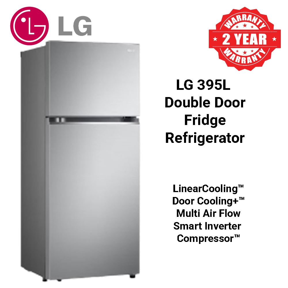 (LIMITED OFFER) LG GL-B492PXGB 395L Double Door Fridge Refrigerator Top Mount Freezer Smart Inverter Energy Saving LinearCooling DoorCooling+ Multi Air Flow Bright LED Light Big Veggie Box