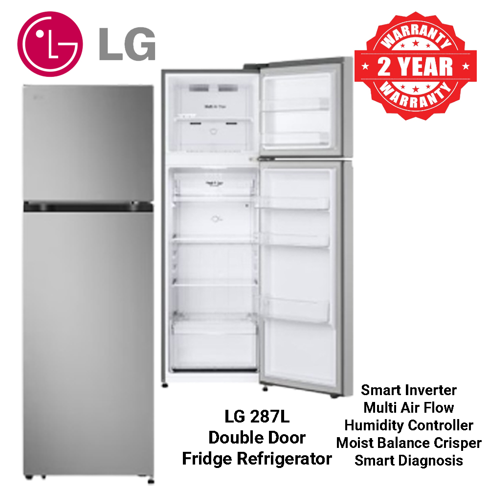 (LIMITED OFFER) LG GN-B262PFSF 287L Double Door Fridge Refrigerator Top Mount Freezer Smart Inverter Energy Saving Prime Silver Multi Air Flow Humidity Controller Moist Balance Crisper Smart Diagnosis