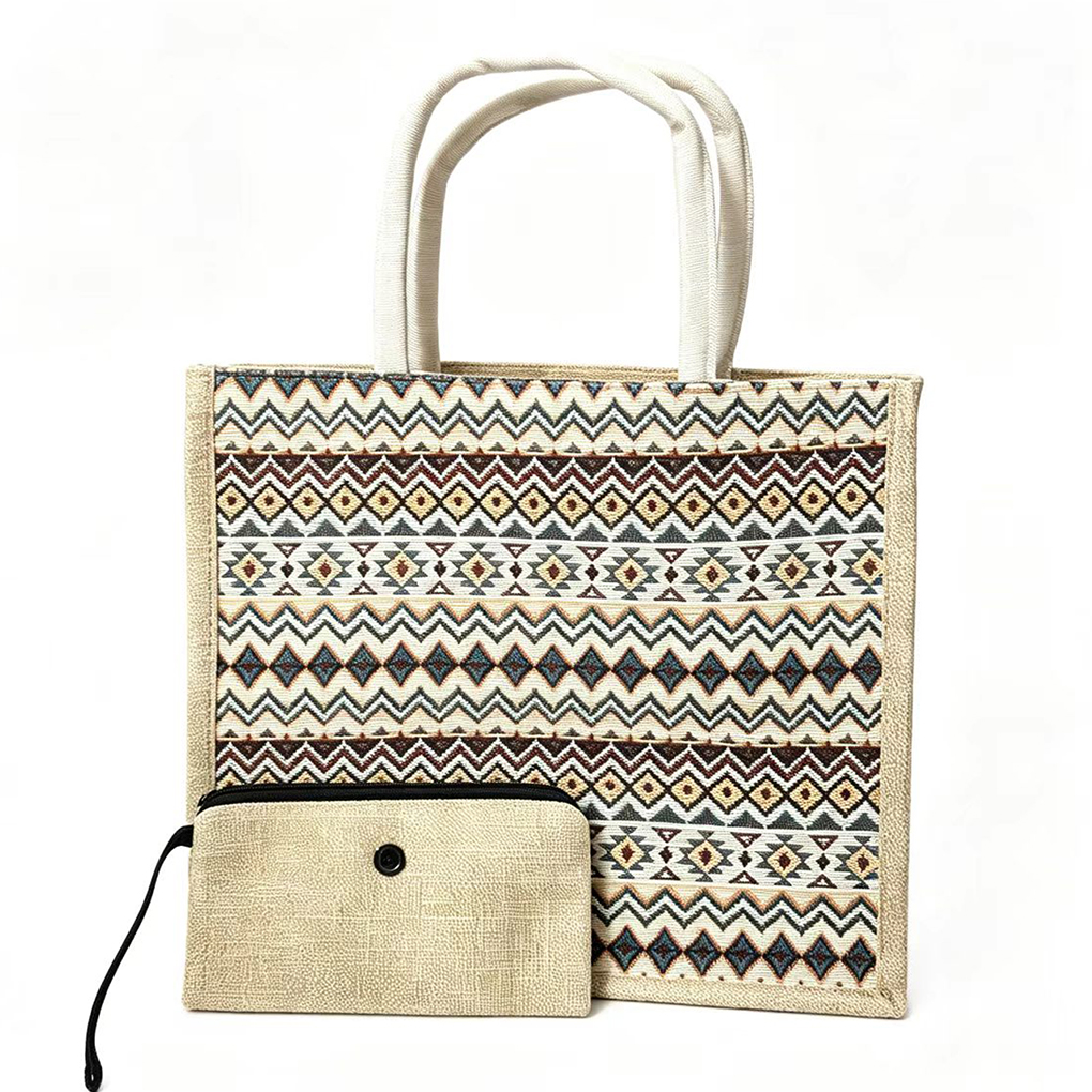 Stunning Embroidery Ladies' Shopping Large Capacity Lunch Box With Artistic Linen Handbag