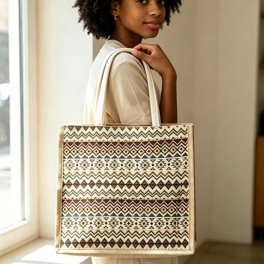 Stunning Embroidery Ladies' Shopping Large Capacity Lunch Box With Artistic Linen Handbag