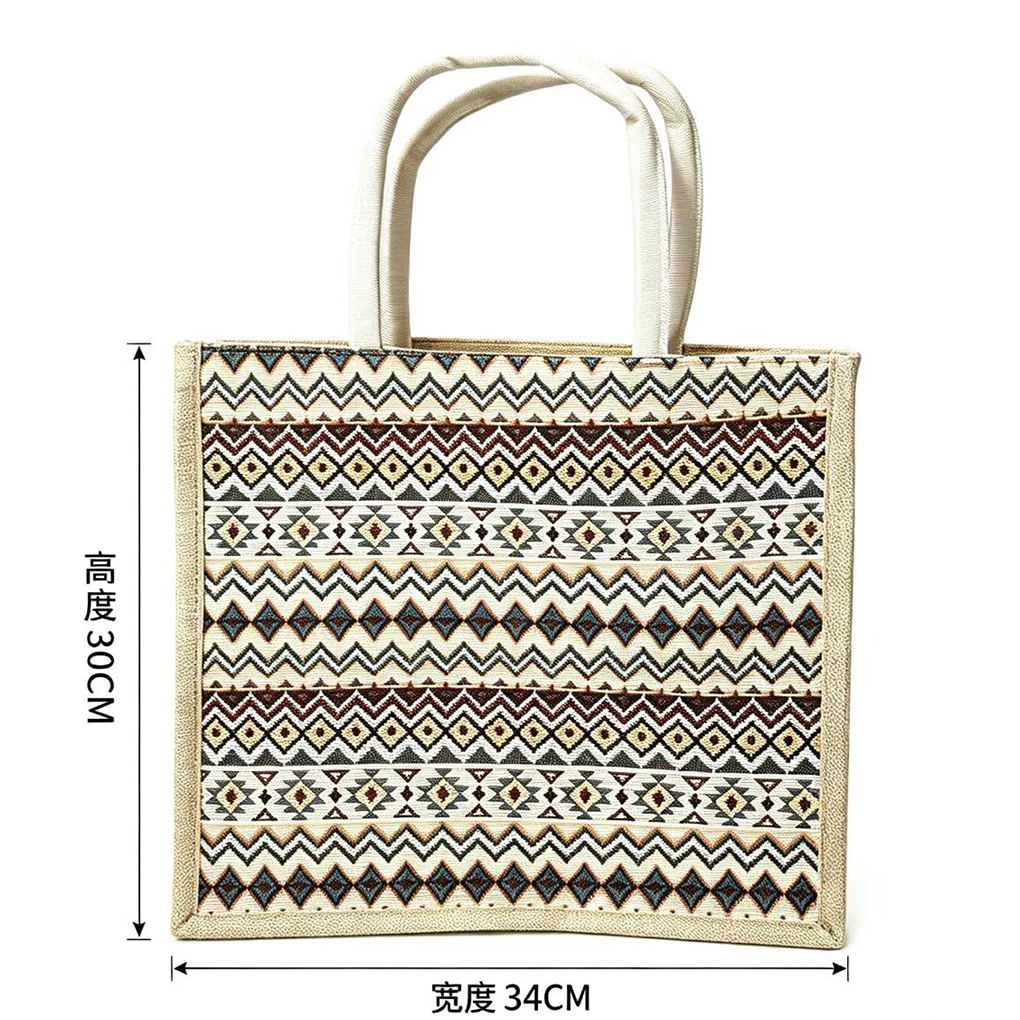 Stunning Embroidery Ladies' Shopping Large Capacity Lunch Box With Artistic Linen Handbag