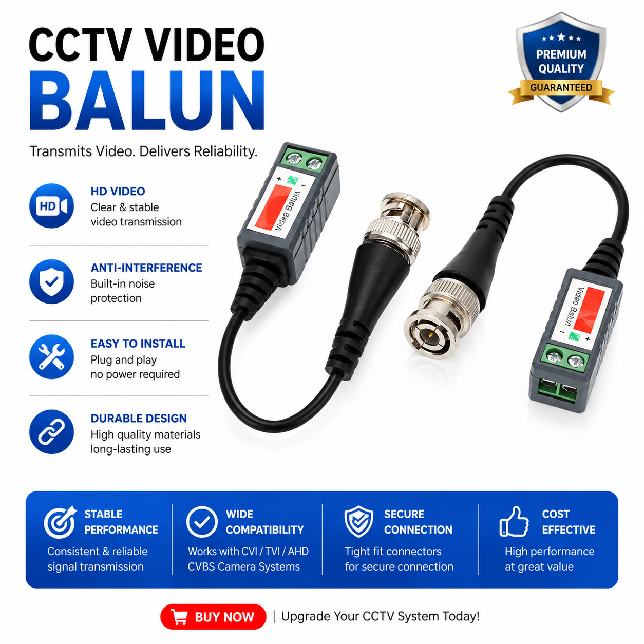CCTV Camera Passive Video Balun BNC Connector