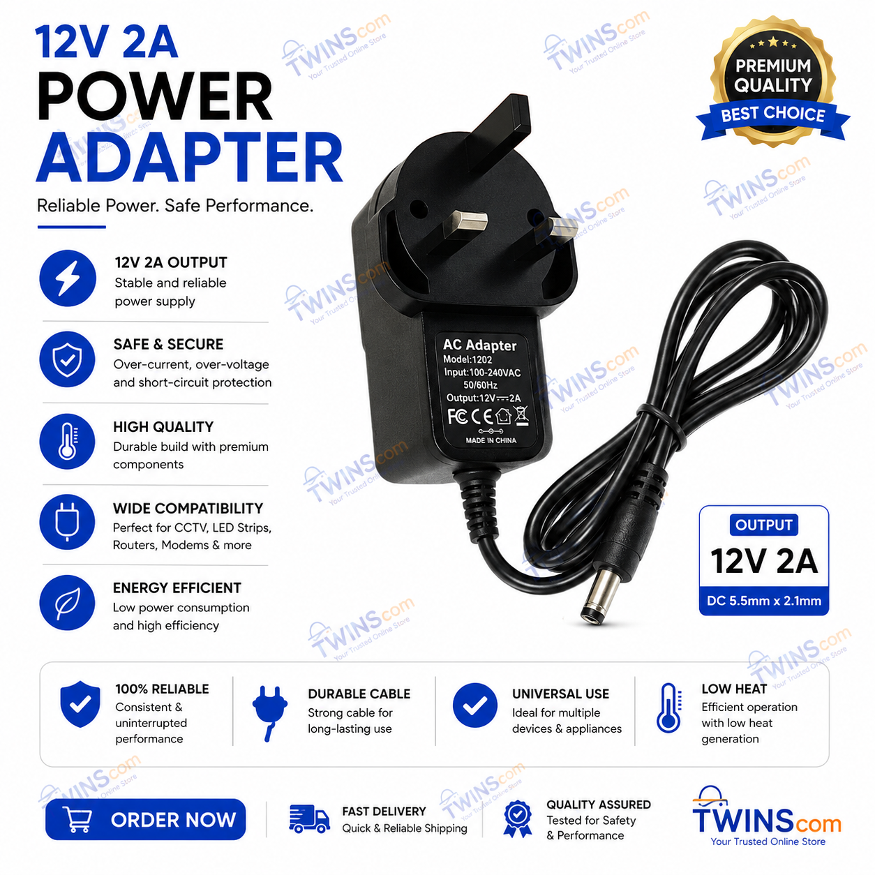 Gotv, Dstv, Zuku, Startime, Azam power supply cable 12V 1.0A