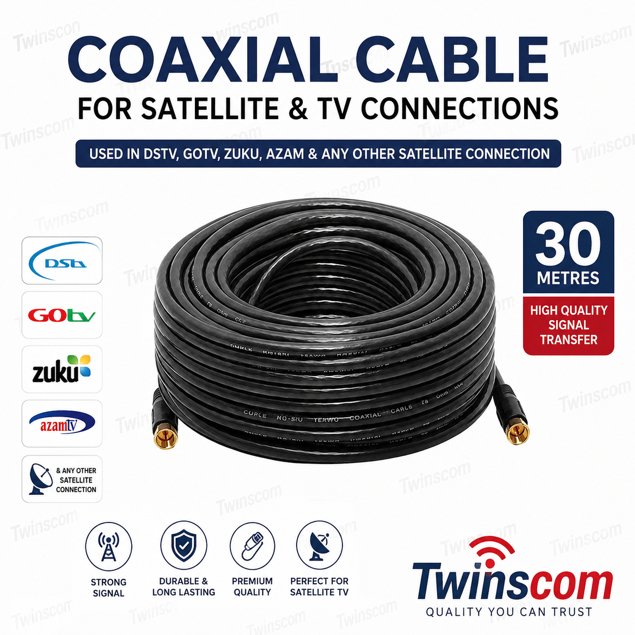 25M Coaxial Cable for DStv, StarTimes & Zuku Satellite TV Antennas – High-Quality Signal Cable