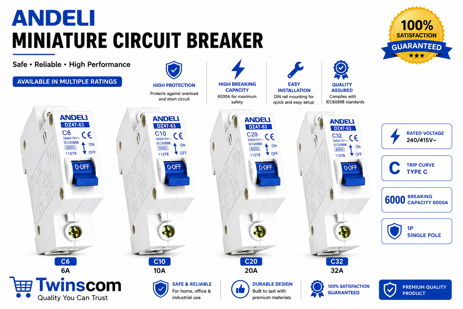 Miniature Circuit Breaker MCB – High-Quality Electrical Protection Switch overload & Short Circuit Protection